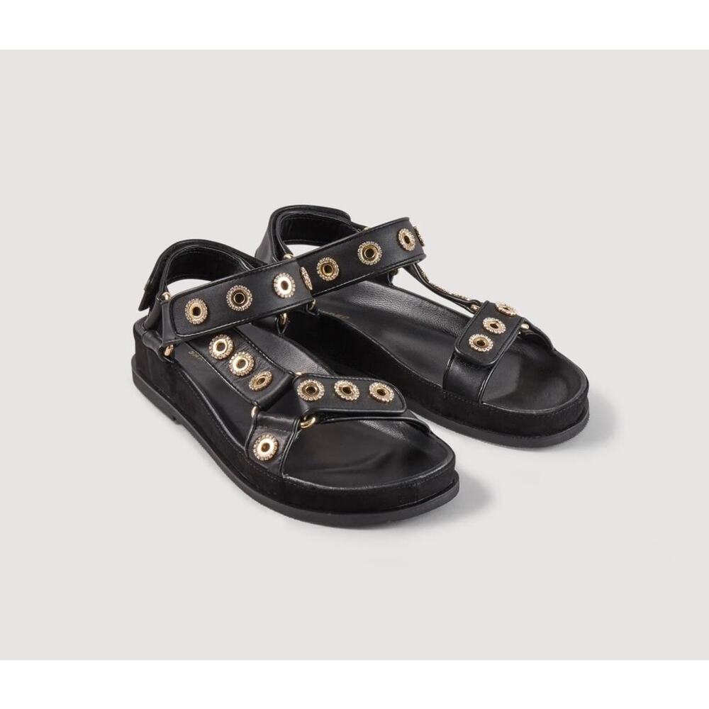 NEW Sandro Rhinestone Hook and Loop Sandals Black size 36 / 5.5